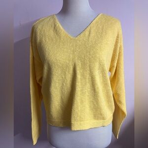 Sage Collection Women’s Pullover V Neck Sweater, Medium, Yellow, Knit Stitch